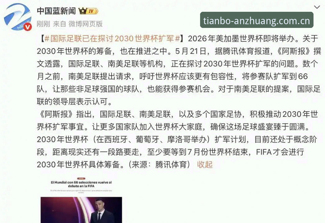 2030世界杯扩军66队完整指南：天博综合体育带你前瞻全球足球盛宴